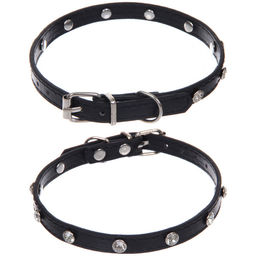 Цена за 4 шт. Ошейник для собак и кошек со стразами "На стиле", цвет черный, 1см, размер S, 28*30см (лейбл)