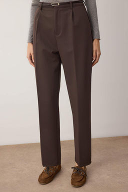 Kahverengi Kemerli Havuc/Salvar Kal?p Dokuma Pantolon TWOAW26PL00167