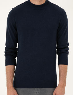 Lacivert Melanj Slim Fit Yar_m Bal_k__ Yaka Basic Triko Kazak - Pierre cardin фото 6