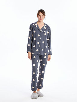 G?mlek Yaka Puantiyeli Uzun Kollu Hamile Pijama Tak?m?