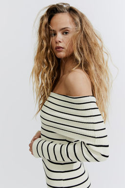 Vestido off-the-shoulder en punto de canale - H&m фото 3