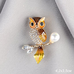 Брошь Сова 4,2 см / GM273-46 /уп 12/ с жемчугом