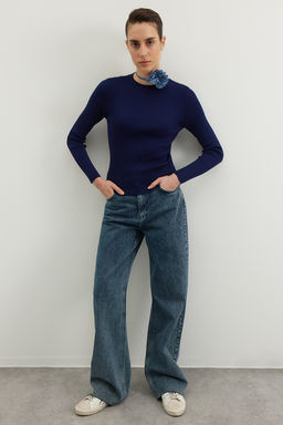 Lacivert Basic Fitilli Triko Kazak TWOAW22KZ1708