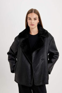 Relax Fit Suet Mont Kruvaze Yaka Dugmeli Mevsimlik Pelus Astarl? - Defacto фото 2