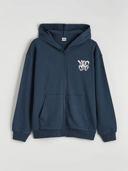 Kap??onlu NYC Bask?l? Erkek ?ocuk Fermuarl? Sweatshirt