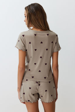 Trendyolmilla Gri Melanj Kalpli Slogan Bask?l? Lastikli Fitilli Sortlu Orme Pijama Tak?m? THMSS24PT00220  фото 19