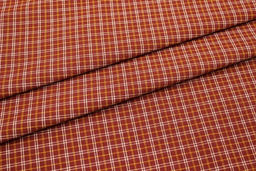 Пестрядь этнографическая под домоткань Желто-белая клетка на терракотовом, ш.1.55м, хлопок-100% - Купава фото 6