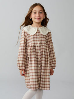 Bebe Yaka Ekose Desen Flanel K?z ?ocuk Elbise