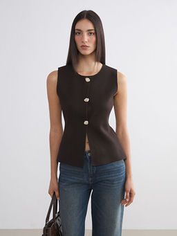 Bisiklet Yaka Kad?n Triko Yelek