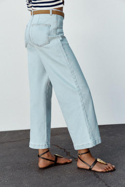 Z1975 WIDE-LEG CROPPED HIGH-WAIST BELTED JEANS - Zara фото 4