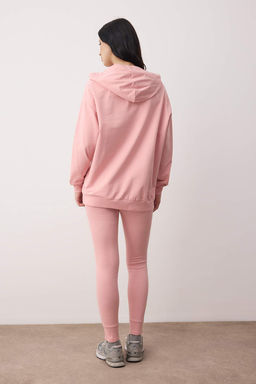 Gul Kurusu 3lu Oversize/Genis Kal?p Kapusonlu Taytl? Orme Alt - Ust Tak?m TWOAW26AU00151