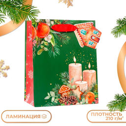 Пакет подарочный новогодний ламинированный с тиснением «Уют», люкс, 18×22.3×10 см