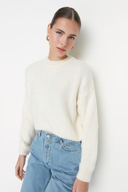 Ekru Genis Kal?p Yumusak Dokulu Basic Triko Kazak TWOAW23KZ00185 - Trendyolmilla фото 6