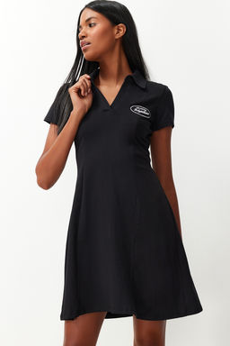 Siyah Skater/Belden Ac?lan Nak?sl? Pamuklu Esnek Orme Mini Elbise TWOSS24EL00819 - Trendyolmilla фото 3