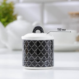 Сахарница с крышкой Доляна «Марокко», 150 мл, керамика, чёрная