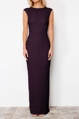 Murdum Dokulu Kumas Fitted/Vucuda Oturan Ay Kol Esnek Orme Midi Kalem Elbise TWOSS24EL00103