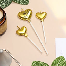 Цена за 2 шт. Свечи для торта, 3 шт. «Воздушный шарик. Сердце», золотые