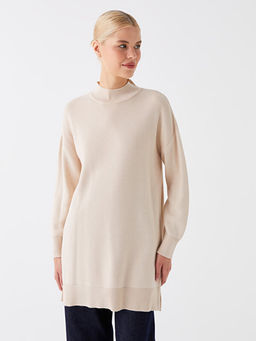 Yar?m Bal?k?? Yaka Oversize Kad?n Triko Tunik