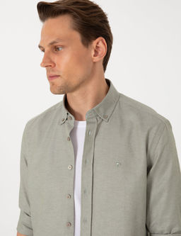 Haki Oxford Slim Fit Kolay _t_lenebilir G_mlek