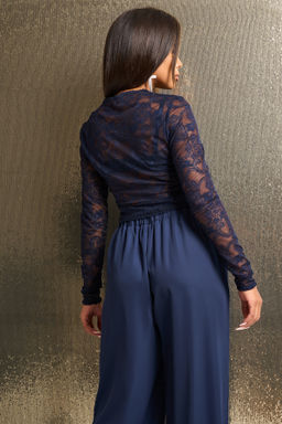 Лонгслив кружевной синий