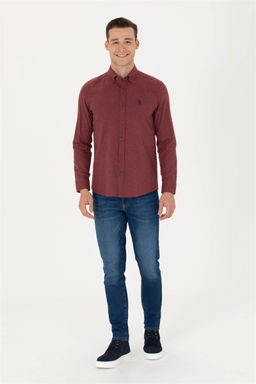 Мужская базовая рубашка бордового цвета с длинным рукавом Неожиданная скидка в корзине - U.s. polo assn фото 3