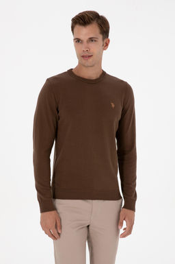 Erkek Slim Fit Bisiklet Yaka Kahverengi Basic Kazak - U.s. polo assn фото 3