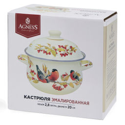 КАСТРЮЛЯ AGNESS ЭМАЛИРОВАННАЯ С ЭМАЛ.КРЫШКОЙ СЕРИЯ СНЕГИРИ, 2.8 Л, 20*12 СМ  фото 5