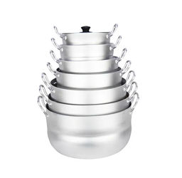 НАБОРМАТРЕШКАиз 7 полусфер кастрюль(1,7;2,5;3;4,5; 6;8;10 л), 2 мет/руч, мет/кр. Алюминий 11107