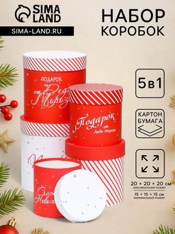 Набор шляпных новогодних коробок 5 в 1 «Подарок под Ёлку», 20×20 - 15×15 см