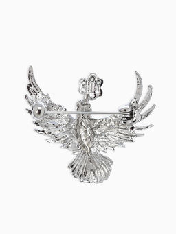 Брошь "Калибри с цветком", цвет белый в серебре