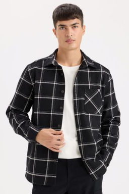 Regular Fit Polo Yaka Kareli Flanel Uzun Kollu Gomlek