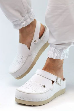 Jelena B | 703 / (white)/ Женские сабо (белый) из натуральной кожи.