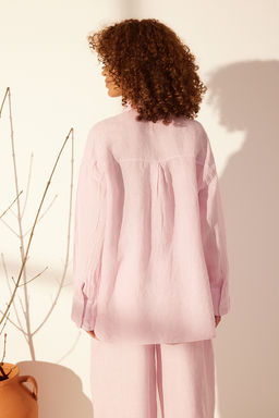 Pembe %100 Keten Oversize Gomlek TWOSS23GO00443