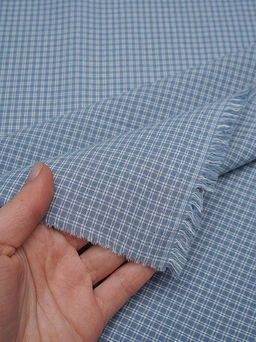 Вареный (стираный) хлопок Мелкая двойная клетка цв.винтажно-голубой, ш.2.5м, хл-100%, 115гр/м.кв - Купава фото 3