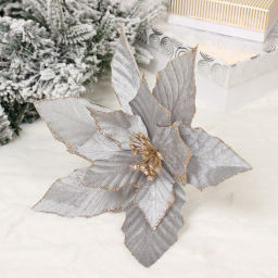 Цена за 2шт. Украшение новогоднее "Пуансеттия - Фурия" 26 см, Серебро