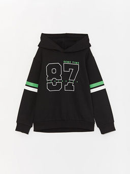 Kap??onlu Bask?l? Uzun Kollu Erkek ?ocuk Sweatshirt ve E?ofman Alt? - Waikiki фото 2