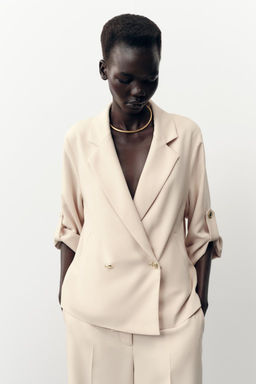 DOUBLE-BREASTED BLAZER WITH ROLLED-UP SLEEVES - Zara фото 2