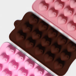 Цена за 2 шт. Форма для конфет и шоколада Доляна Сердечки, силикон, 19.5?10?1.8 см, 15 ячеек (2.7?2.3 см), МИКС