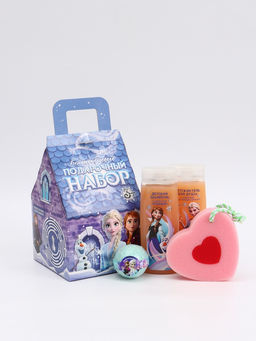 Подарочный набор «Домик»: гель, шампунь, бомбочка, мочалка, Холодное сердце