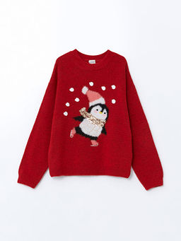 Bisiklet Yaka Y?lba?? Temal? K?z ?ocuk Triko Kazak