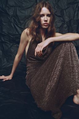 METALLIC THREAD OPEN BACK MAXI DRESS - Zara фото 14