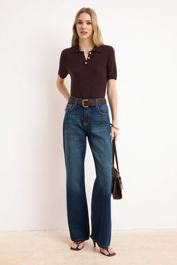 Koyu Mavi YUMUSACIK Tencel Kar?s?ml? Yuksek Bel Wide Leg Jeans TWOSS26JE00137