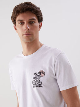 Bisiklet Yaka K?sa Kollu Bask?l? Penye Erkek Ti??rt