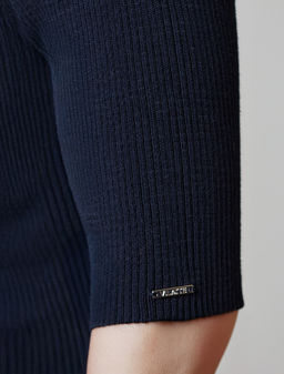 Водолазка тонкой вязки в рубчик из хлопка с нейлоном - Vilatte фото 3