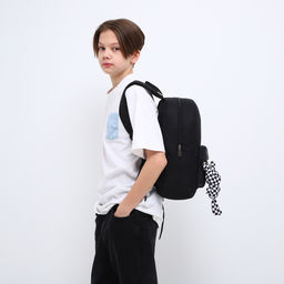 Рюкзак текстильный с карманом кожзам, 38х29х11 см, черный - Nazamok фото 8