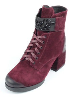 04-R135-2 BURGUNDY Ботинки зимние женские (натуральная замша, натуральный мех)