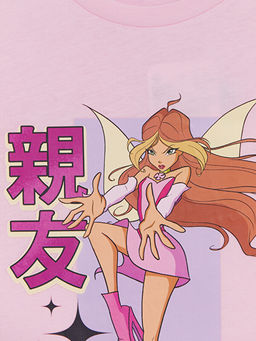 Bisiklet Yaka Winx Club Bask?l? K?z ?ocuk Ti??rt