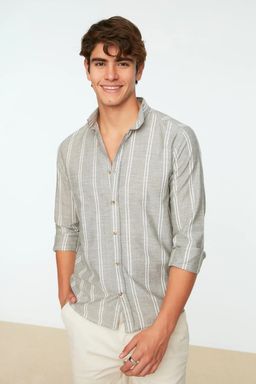 TRENDYOL MAN Beyaz Slim Fit Dugmeli Yaka Ince Cizgili Gomlek TMNSS20GO0092 - Trendyolmilla фото 13