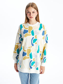 Bisiklet Yaka Desenli Kad?n Sweatshirt Tunik