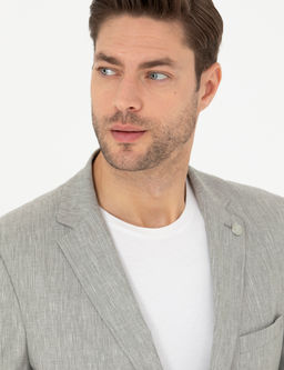 A__k Ye_il Ex. Slim Fit Keten Kar___ml_ Ceket